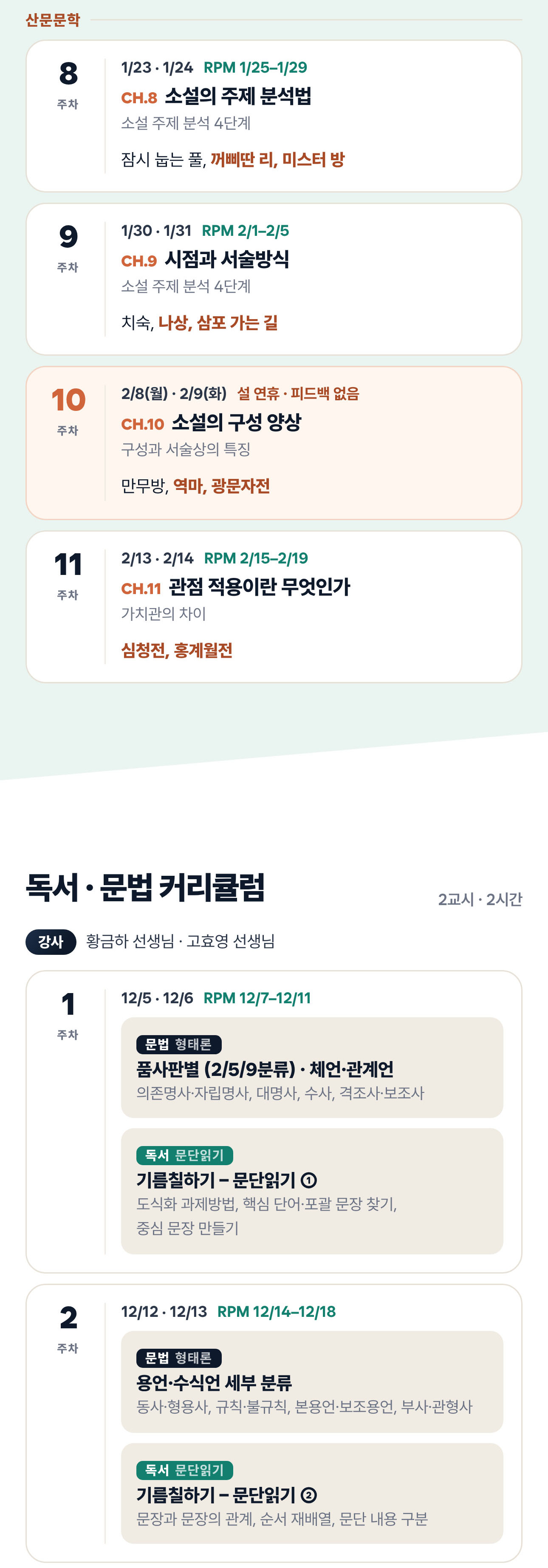 2027 예비고1 입반 설명회 - 문학 커리큘럼 2, 독서·문법 1